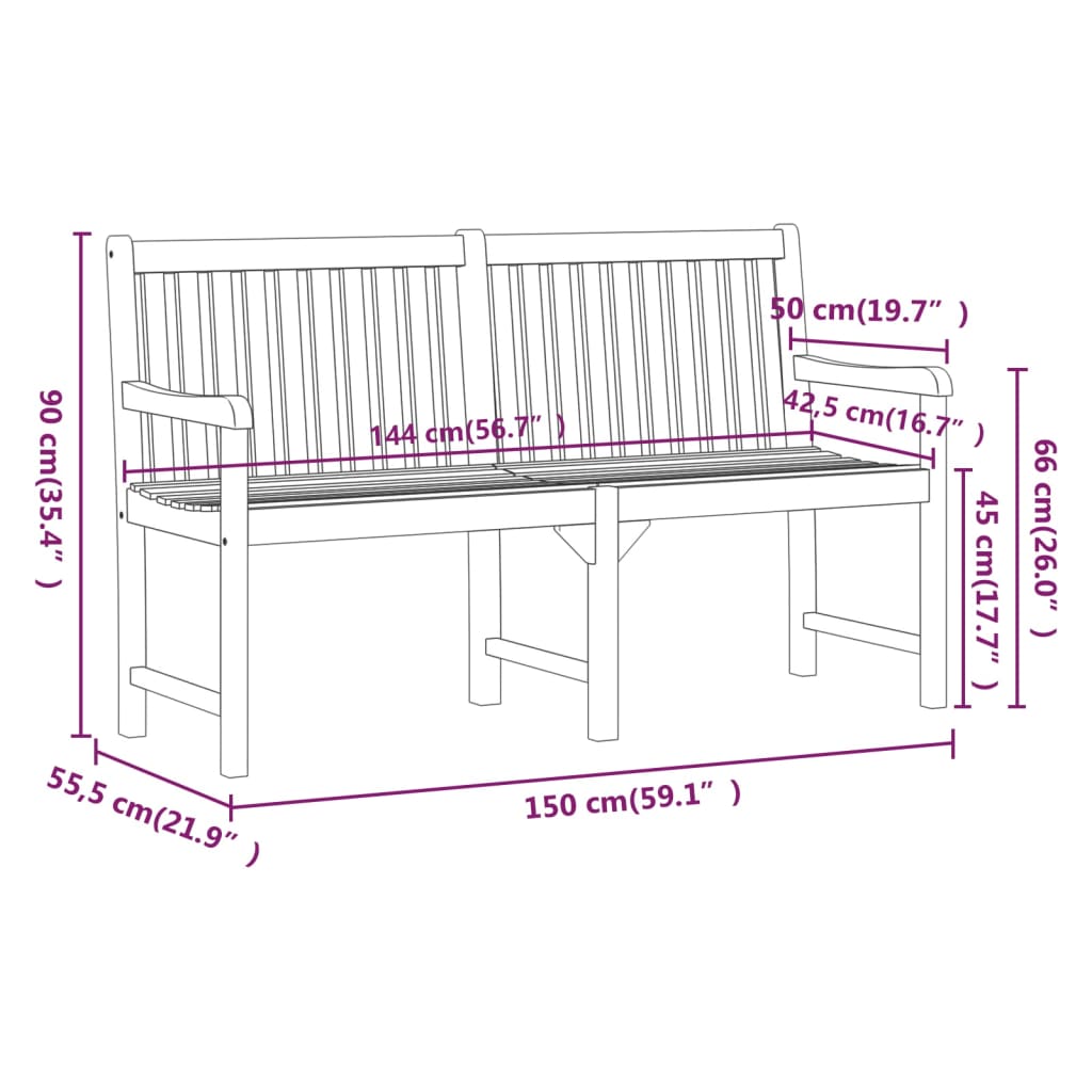Solid Acacia Wood Garden Bench, 150 cm - Elegant Outdoor Seating