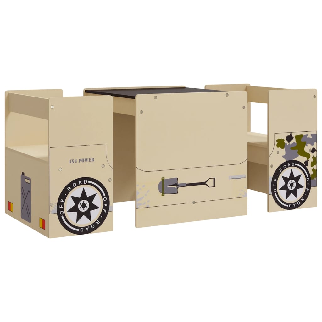 Kids Off-Road Car Table & Chair Set - Durable MDF, 3 Piece