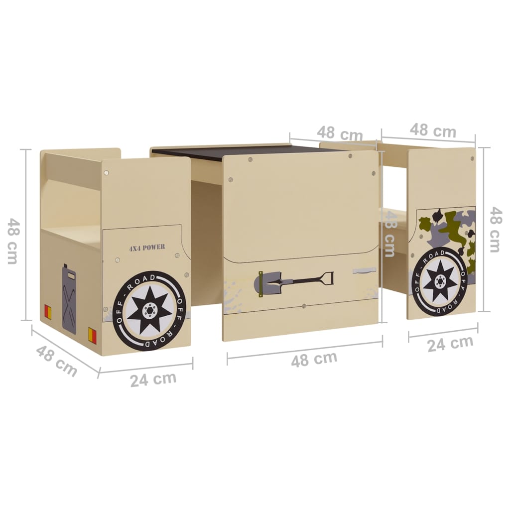 Kids Off-Road Car Table & Chair Set - Durable MDF, 3 Piece
