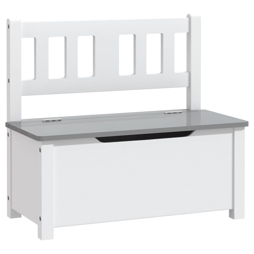 Kids' Storage Bench - White/Grey MDF, 60x30x55 cm