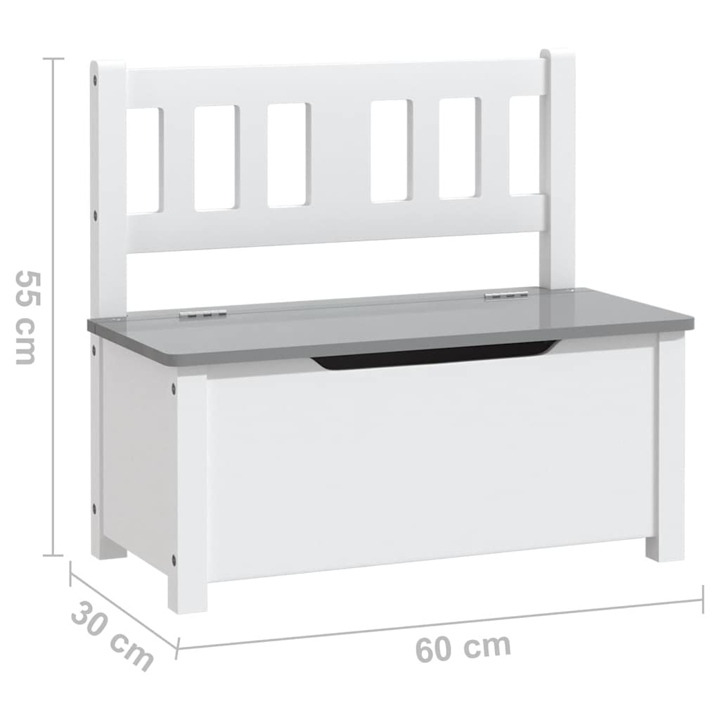 Kids' Storage Bench - White/Grey MDF, 60x30x55 cm