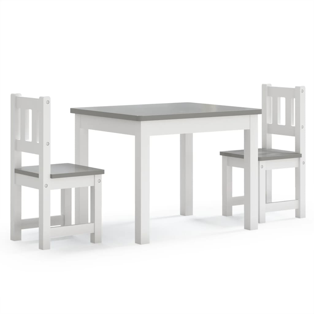 White & Grey 3-Piece Kid's Table & Chair Set - Durable MDF