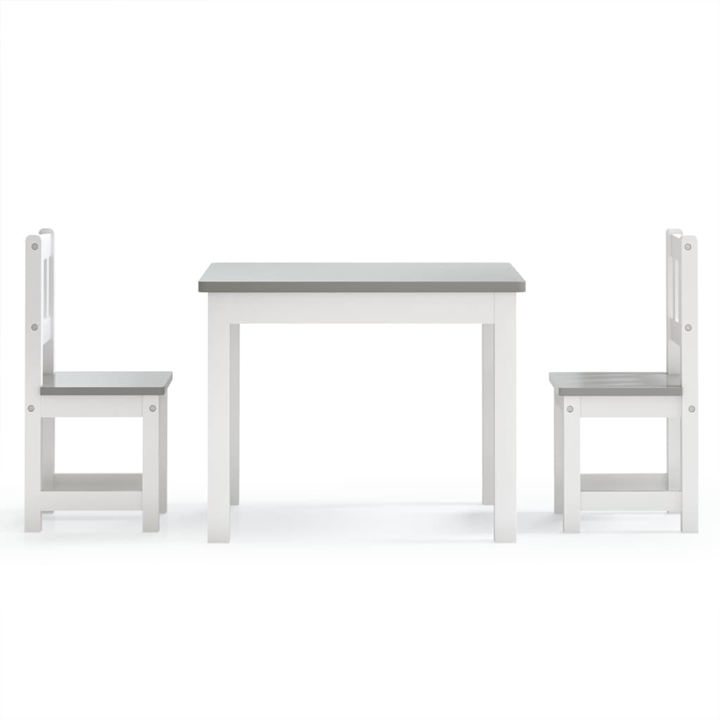 White & Grey 3-Piece Kid's Table & Chair Set - Durable MDF