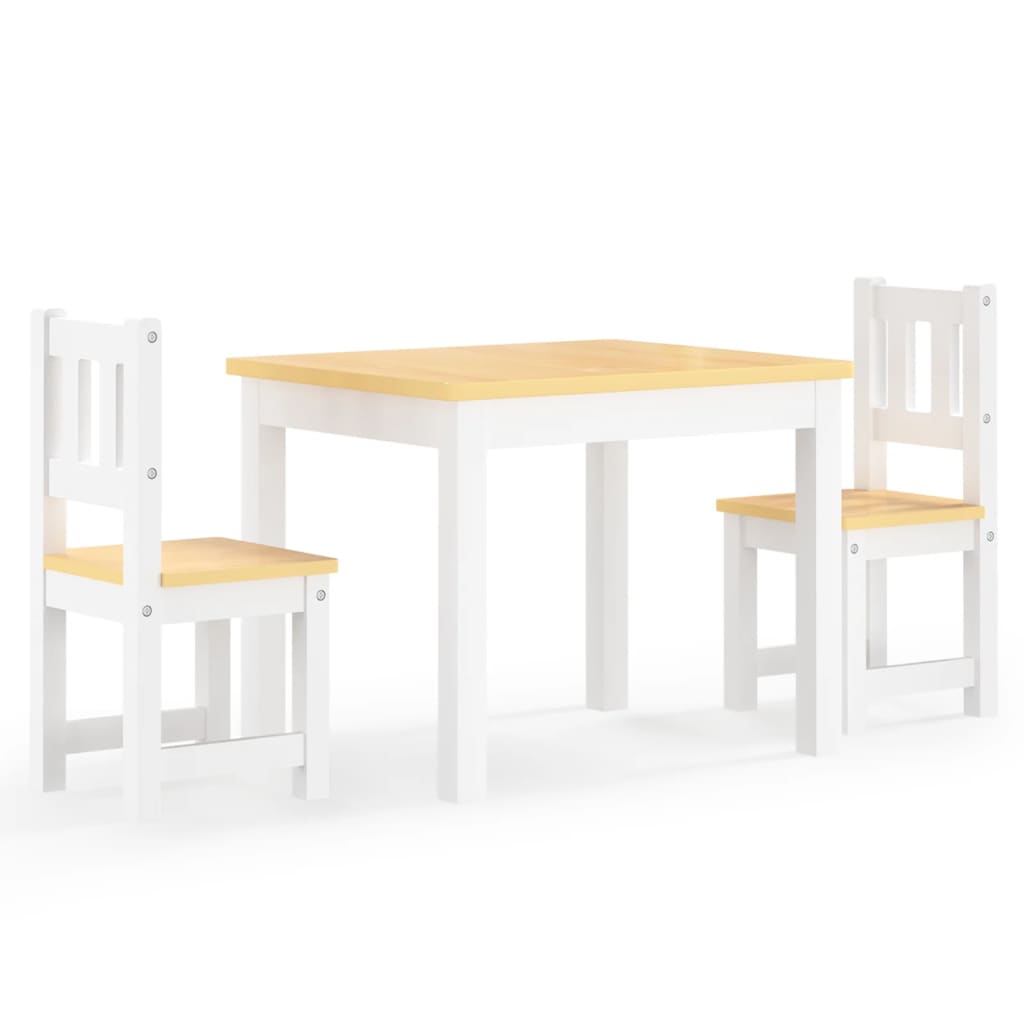 Kids 3-Piece Table & Chair Set - White & Beige MDF