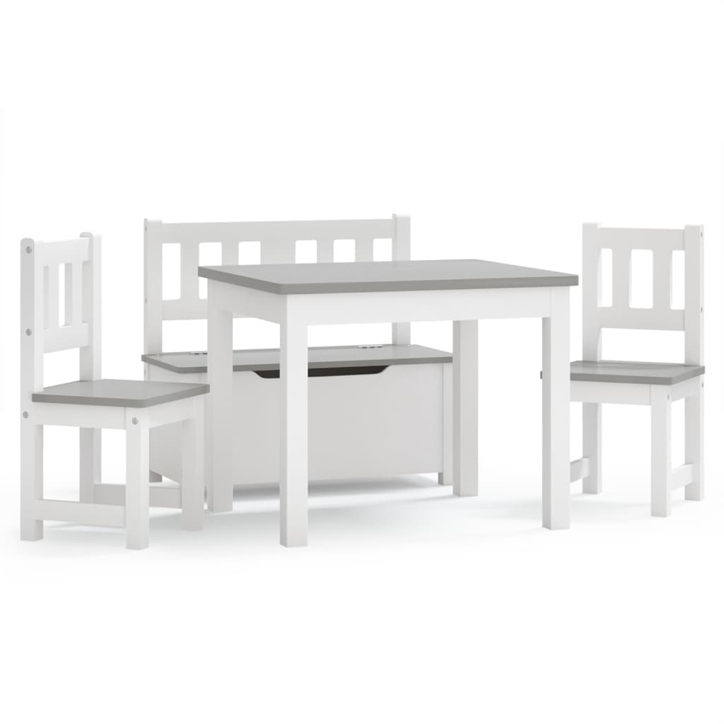 White & Grey MDF 4-Piece Kids Table & Chair Set