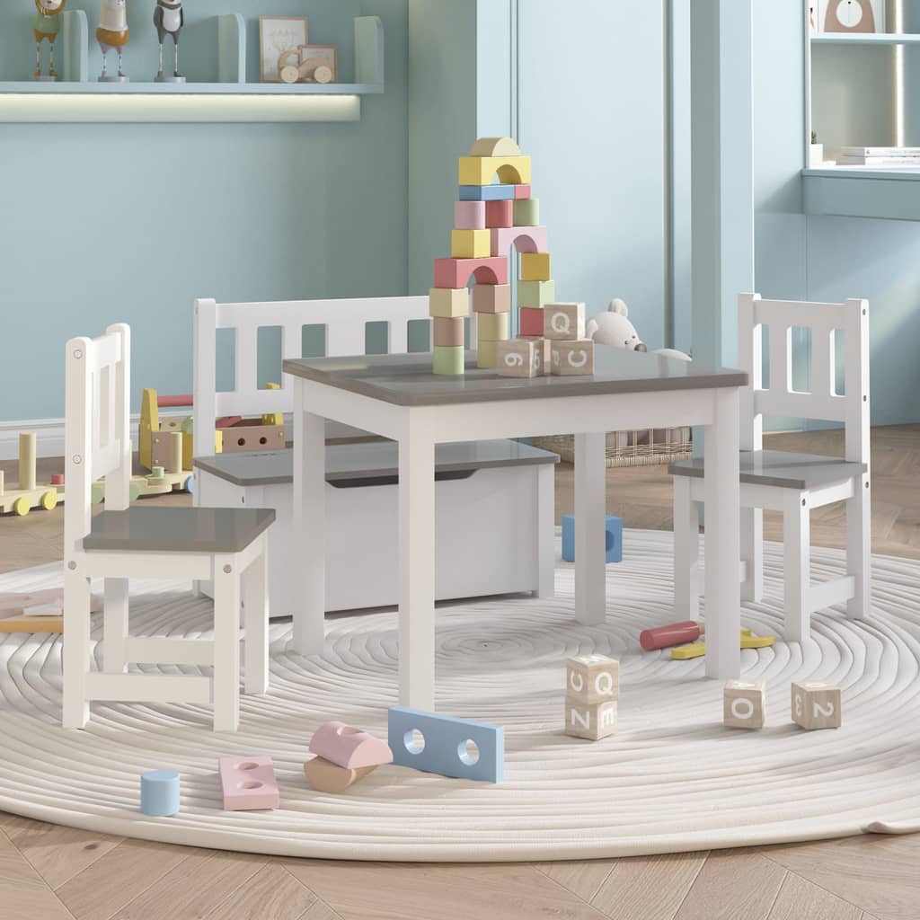 White & Grey MDF 4-Piece Kids Table & Chair Set