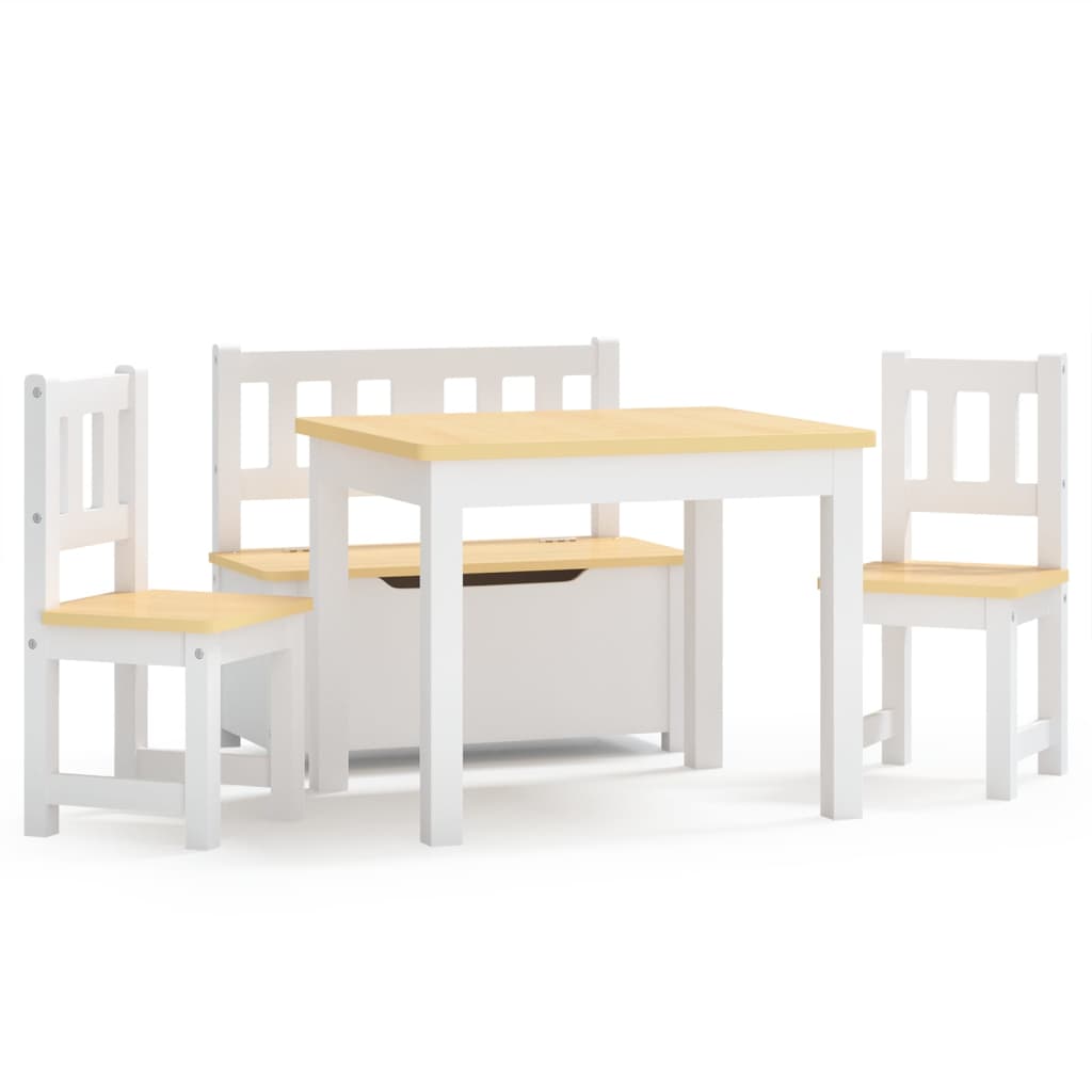 4-Piece Kids Table & Chair Set - White/Beige MDF Furniture