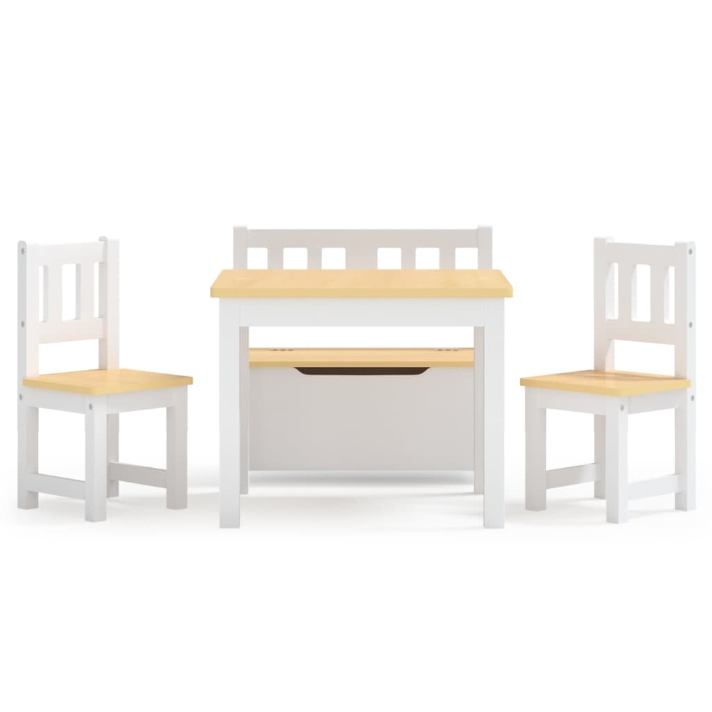 4-Piece Kids Table & Chair Set - White/Beige MDF Furniture