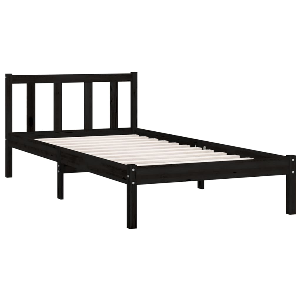 Bed Frame without Mattress Black Solid Wood Small Single