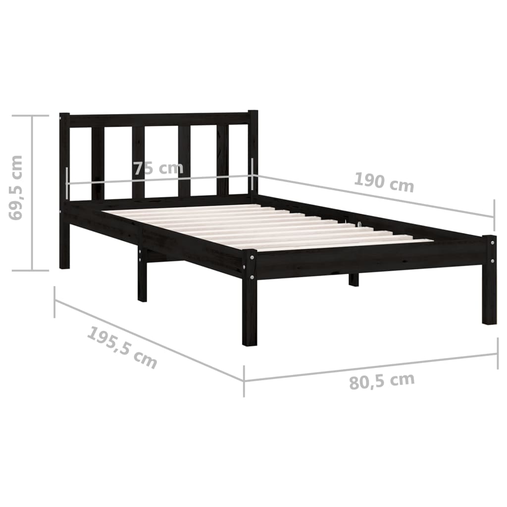 Bed Frame without Mattress Black Solid Wood Small Single