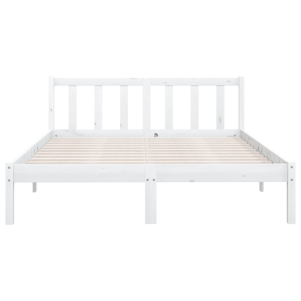 White Solid Wood Bed Frame 140x190 cm - vidaXL 810063 (No Mattress)