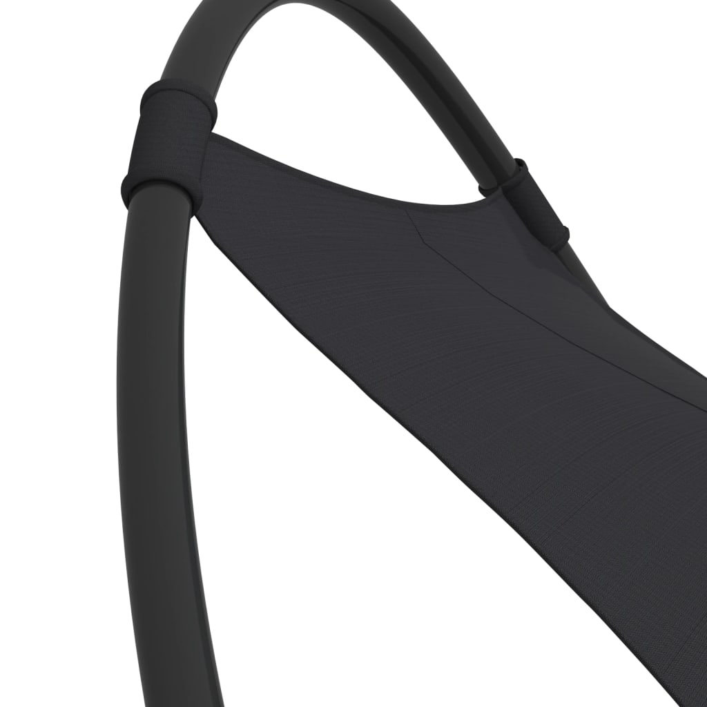 Black Rocking Sun Lounger with Wheels - Steel & Textilene Fabric