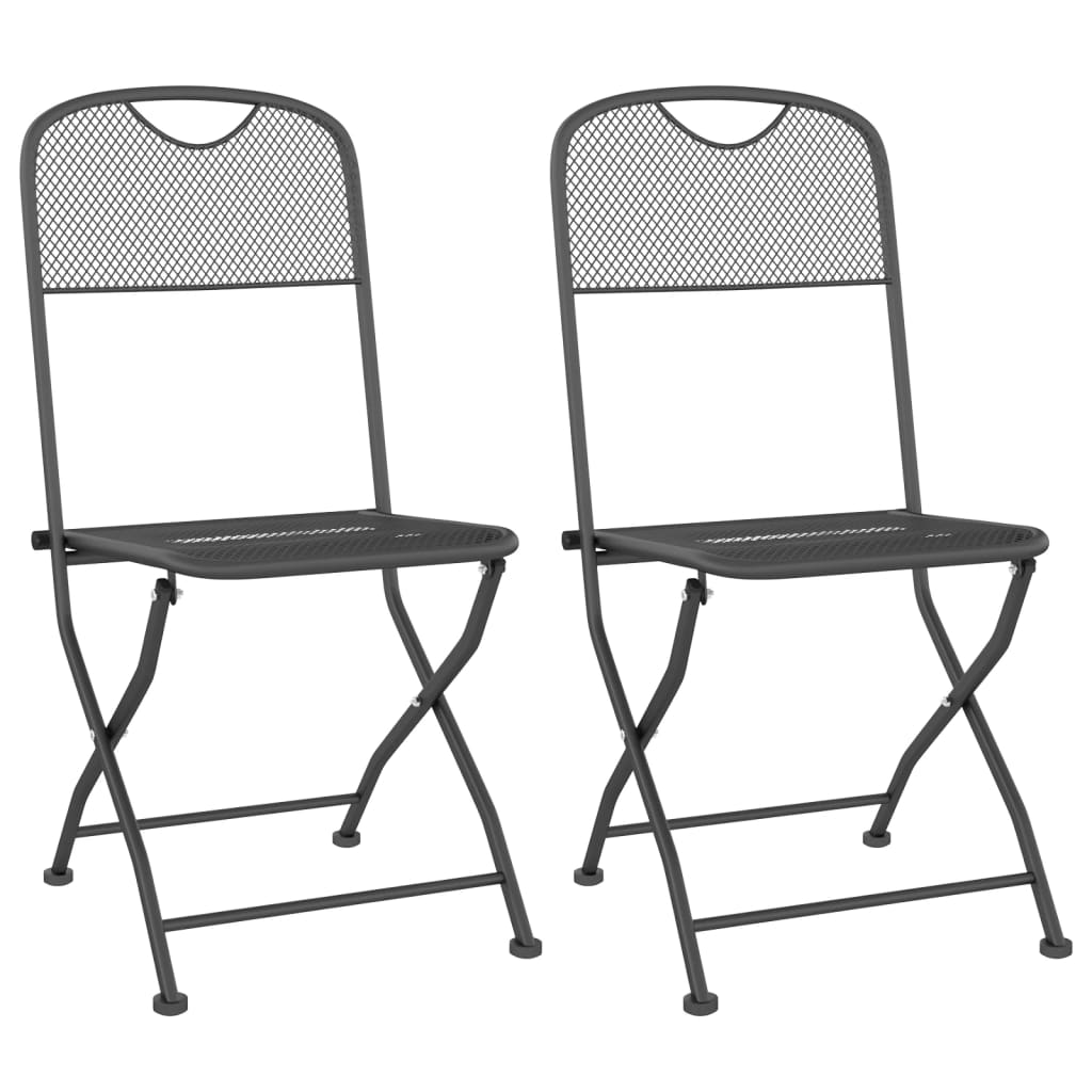 2-Piece Anthracite Folding Garden Chairs, Expanded Metal Mesh