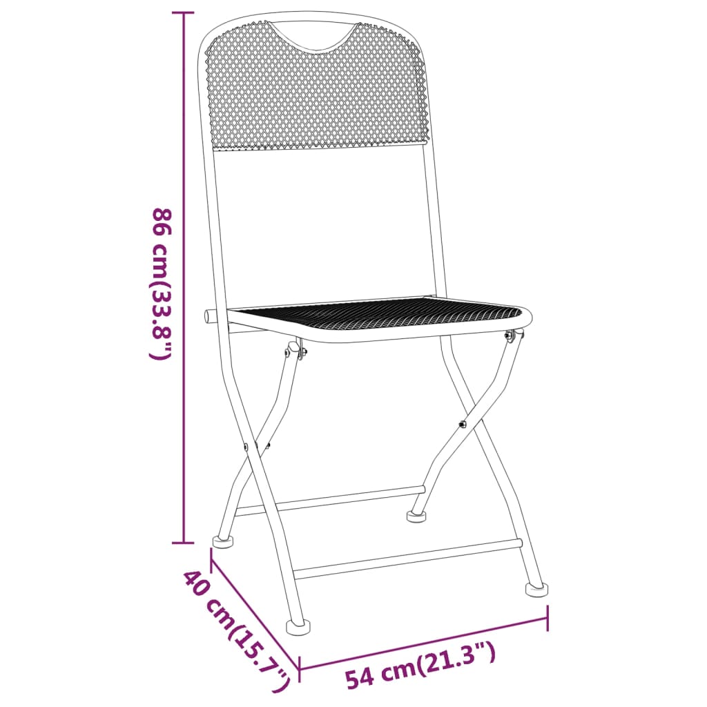 2-Piece Anthracite Folding Garden Chairs, Expanded Metal Mesh