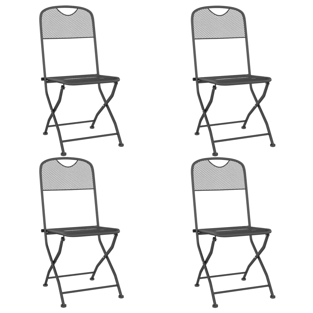 4-Piece Anthracite Metal Mesh Folding Garden Chairs