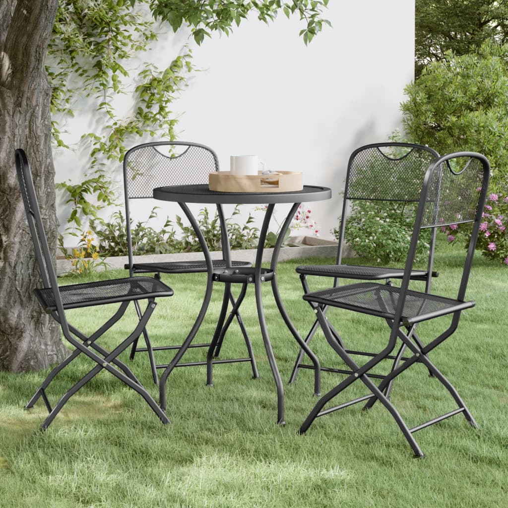 4-Piece Anthracite Metal Mesh Folding Garden Chairs