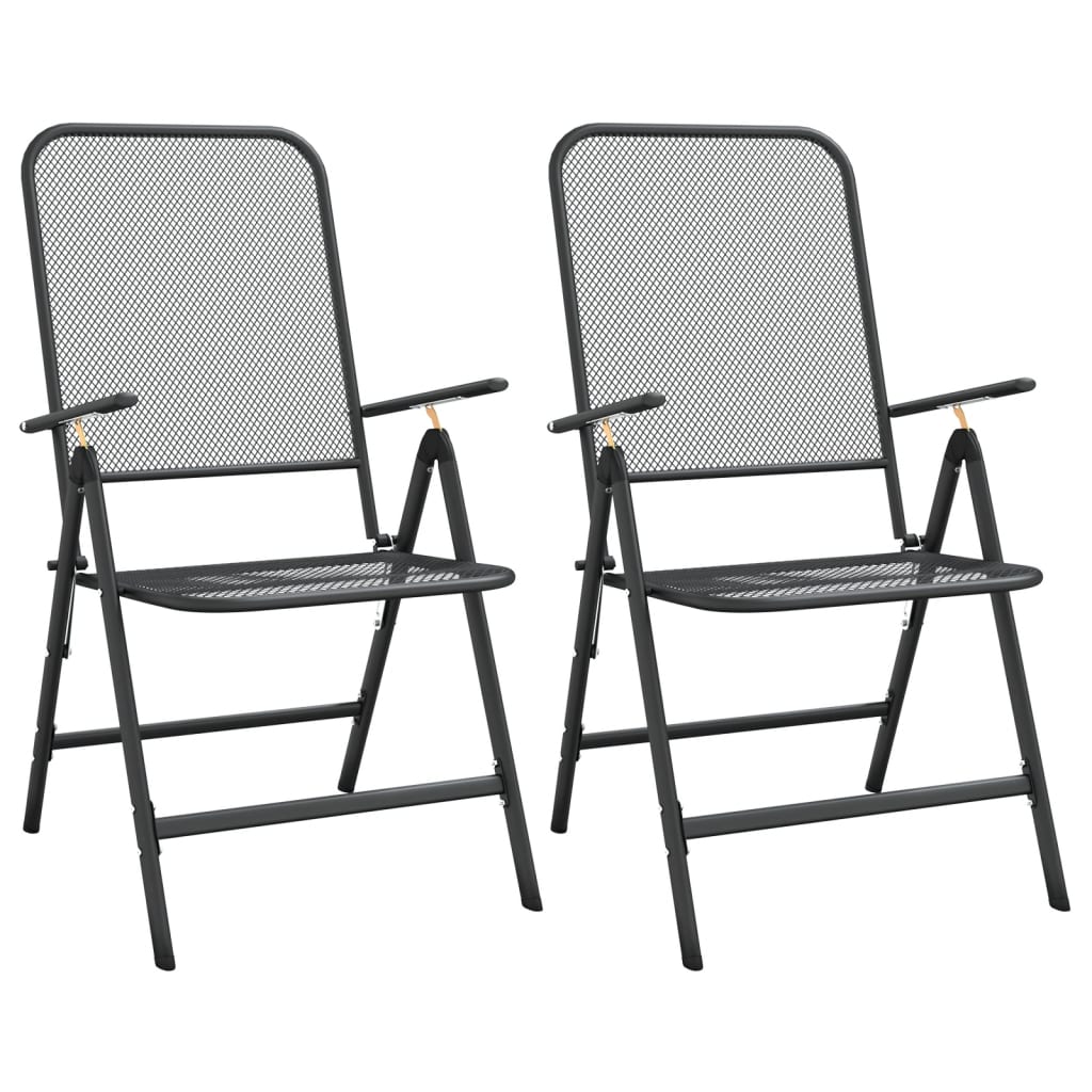 Anthracite Metal Mesh Folding Garden Chairs, Set of 2