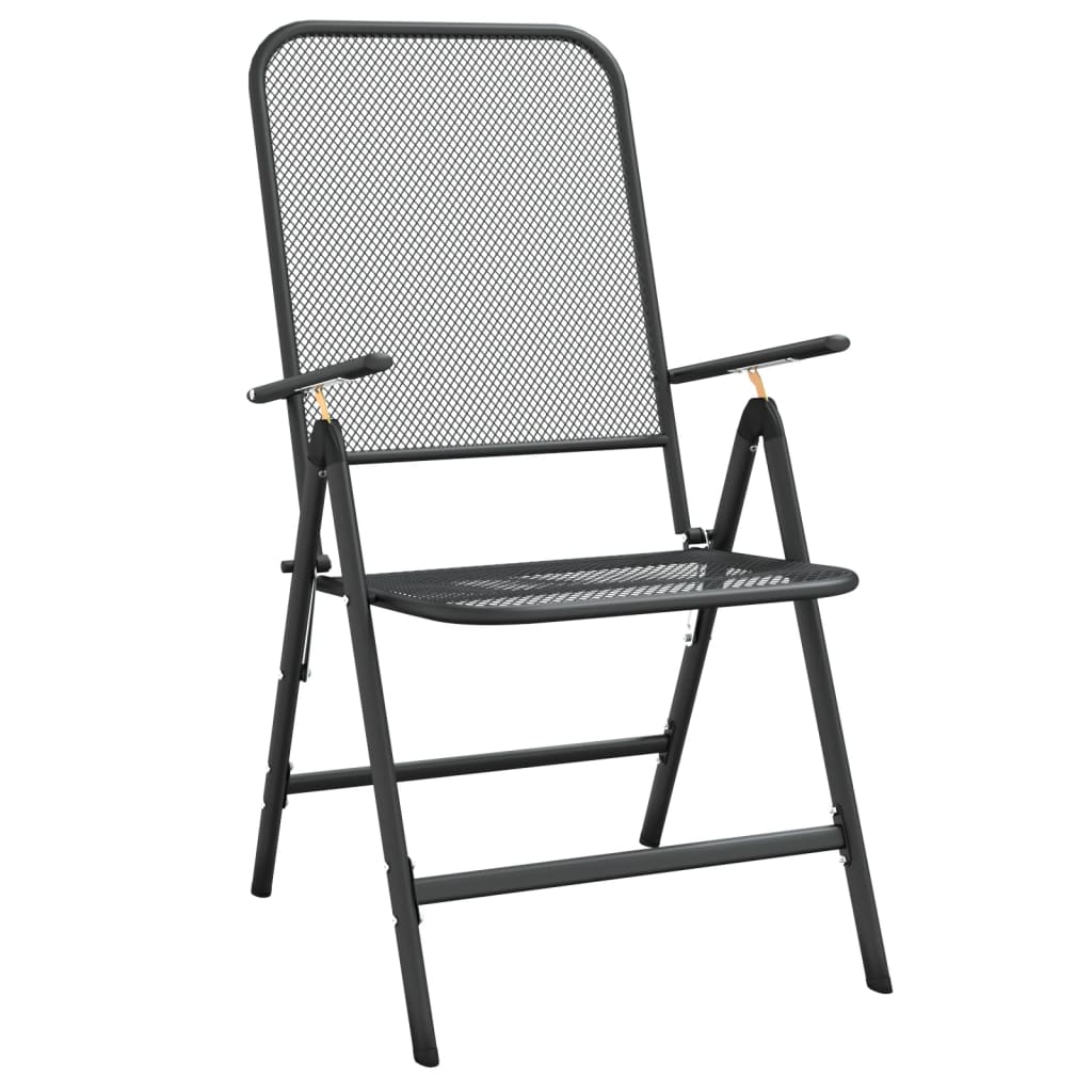 Anthracite Metal Mesh Folding Garden Chairs, Set of 2