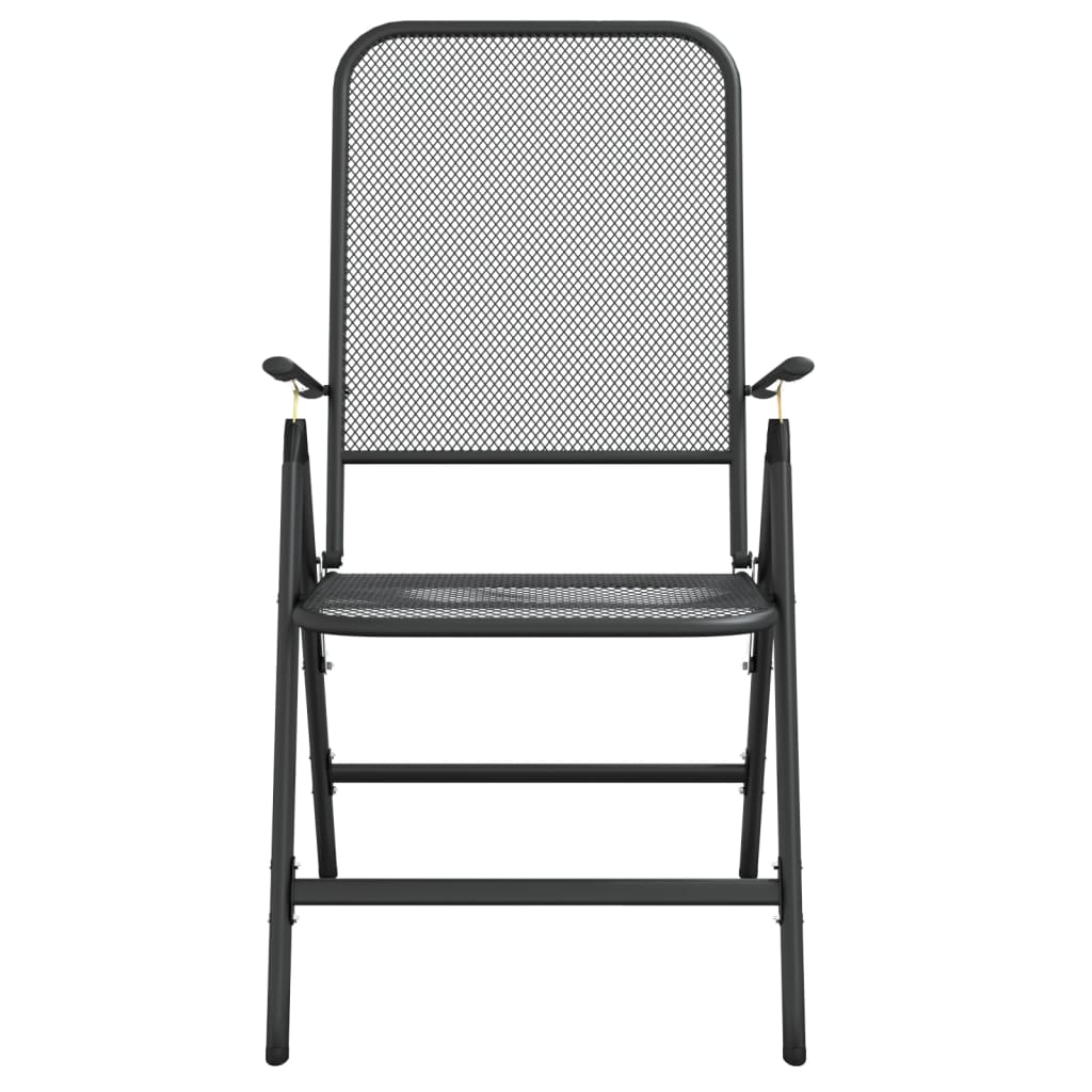 Anthracite Metal Mesh Folding Garden Chairs, Set of 2