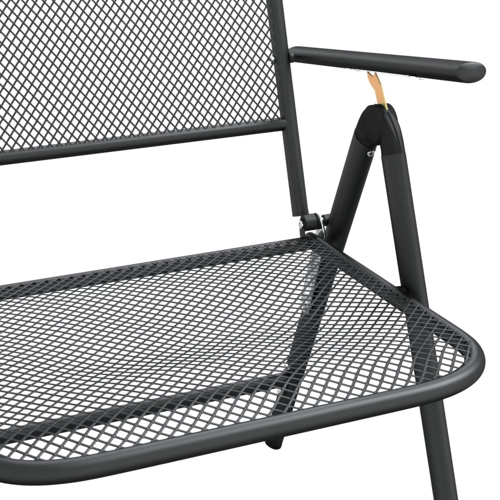 Anthracite Metal Mesh Folding Garden Chairs, Set of 2