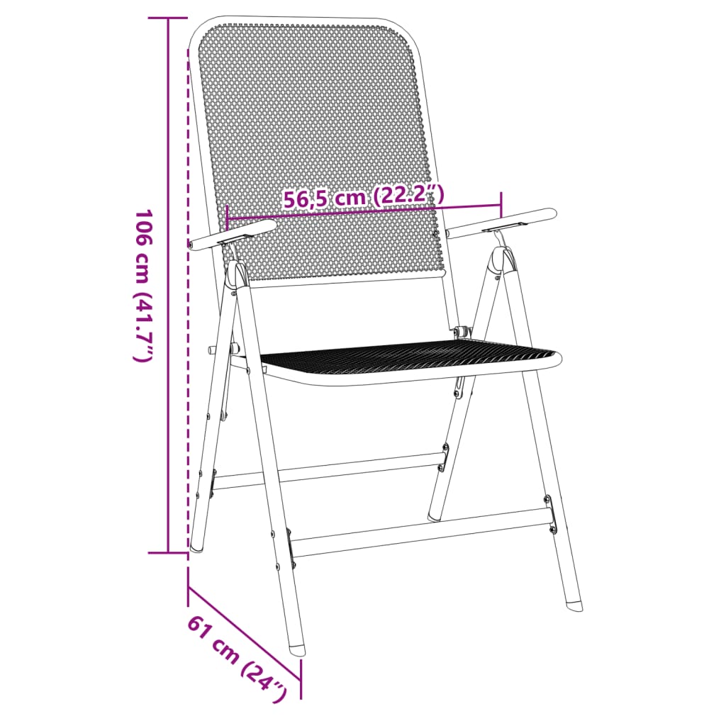 Anthracite Metal Mesh Folding Garden Chairs, Set of 2
