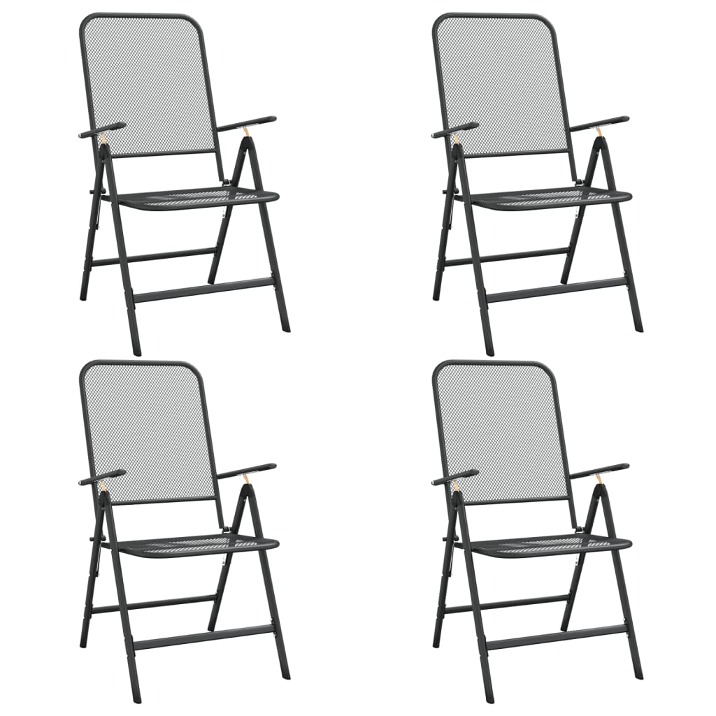 Anthracite Expanded Metal Mesh Folding Garden Chairs - Set of 4