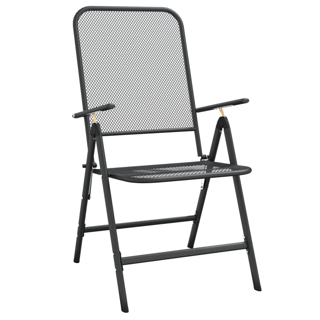 Anthracite Expanded Metal Mesh Folding Garden Chairs - Set of 4