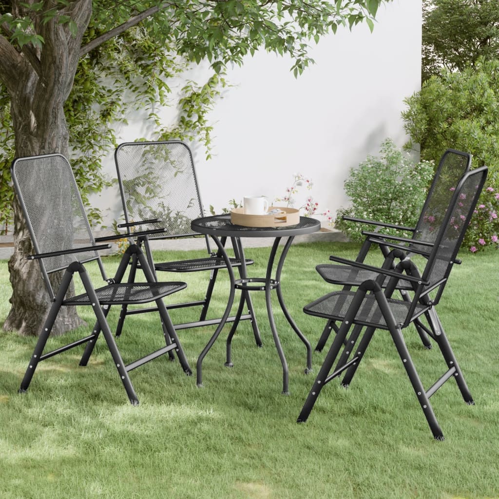 Anthracite Expanded Metal Mesh Folding Garden Chairs - Set of 4