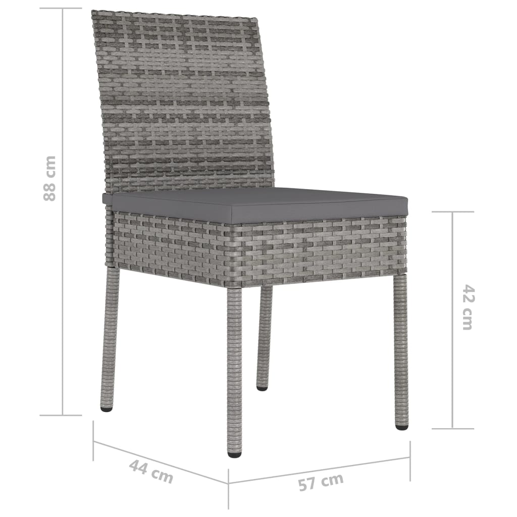 4-Piece Grey Poly Rattan Garden Dining Chairs Set