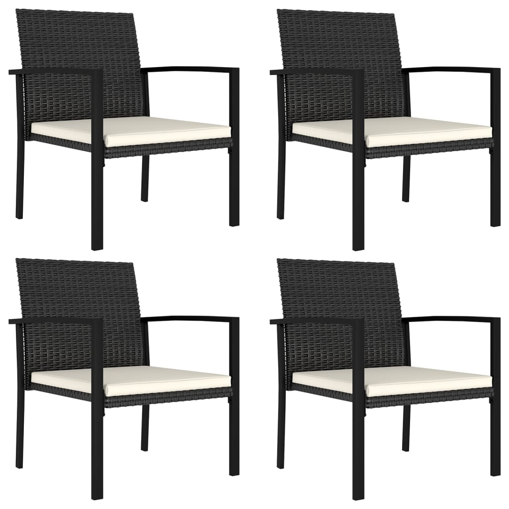 4-Piece Black Poly Rattan Garden Dining Chairs Set