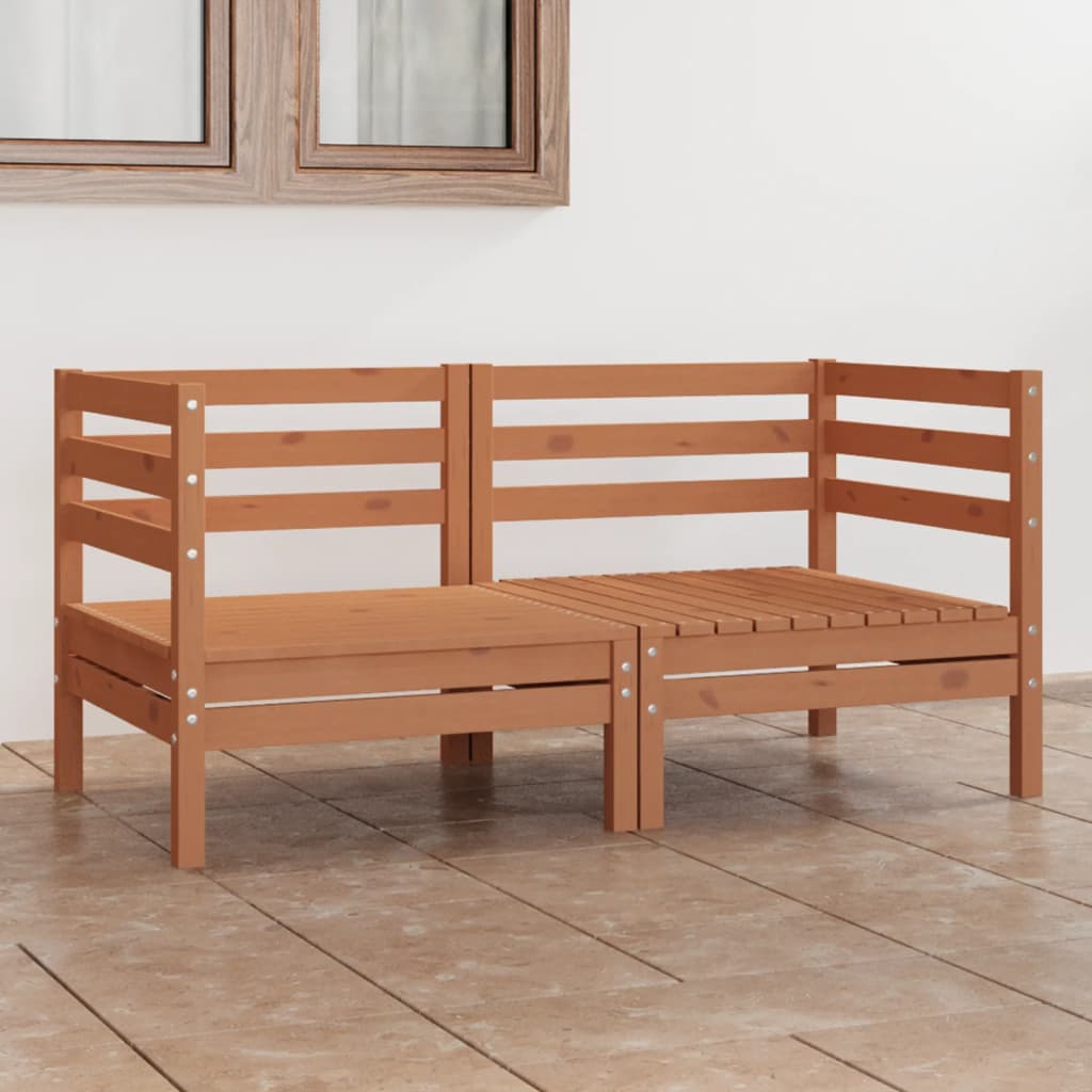 Honey Brown Solid Pinewood 2-Seater Garden Sofa