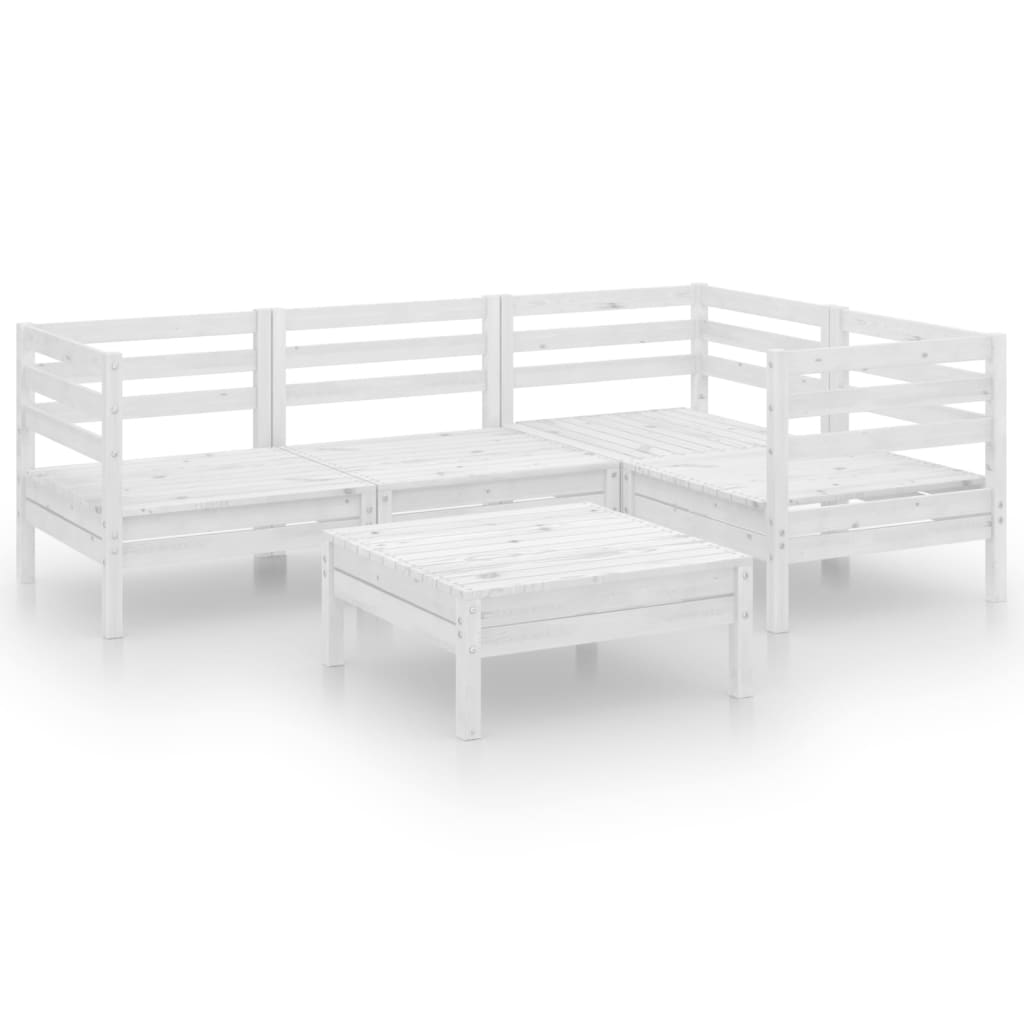 5 Piece Garden Lounge Set Solid Pinewood White