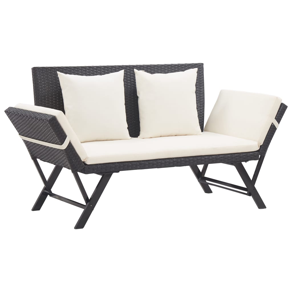 Stylish Black Poly Rattan Garden Bench with Cushions - 176 cm