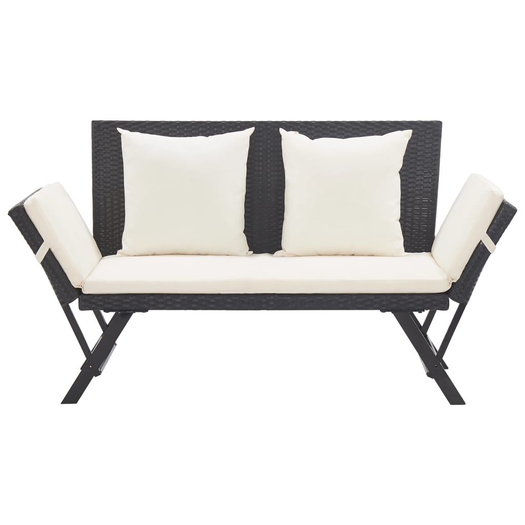 Stylish Black Poly Rattan Garden Bench with Cushions - 176 cm