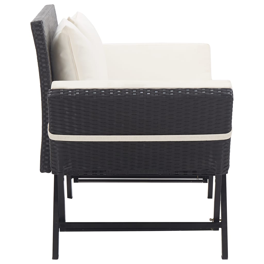 Stylish Black Poly Rattan Garden Bench with Cushions - 176 cm