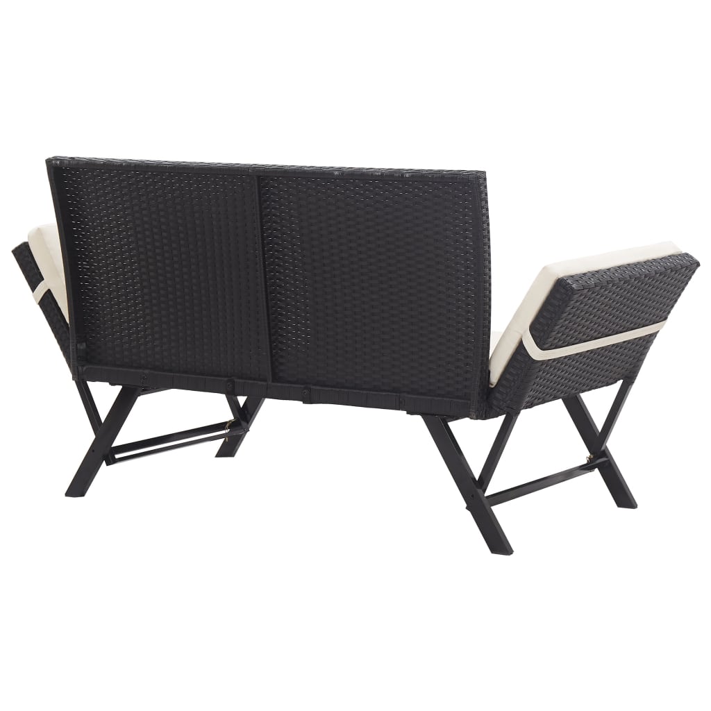 Stylish Black Poly Rattan Garden Bench with Cushions - 176 cm