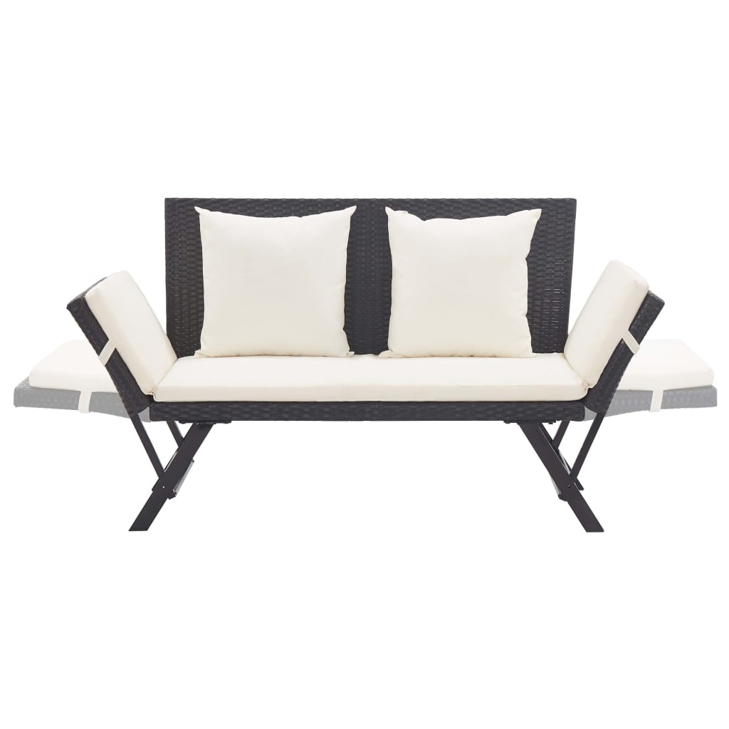 Stylish Black Poly Rattan Garden Bench with Cushions - 176 cm