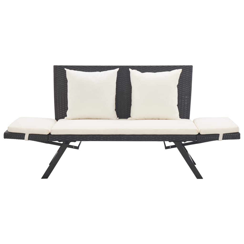 Stylish Black Poly Rattan Garden Bench with Cushions - 176 cm