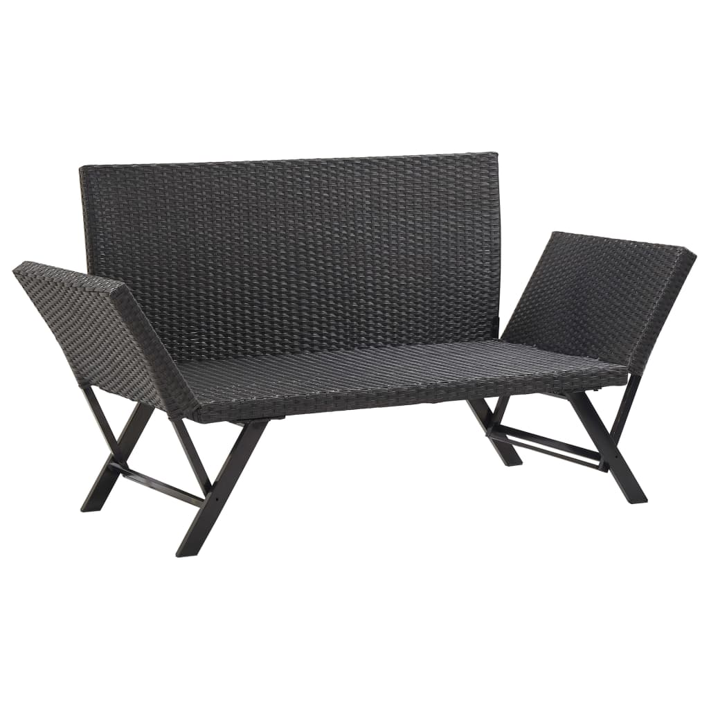 Stylish Black Poly Rattan Garden Bench with Cushions - 176 cm