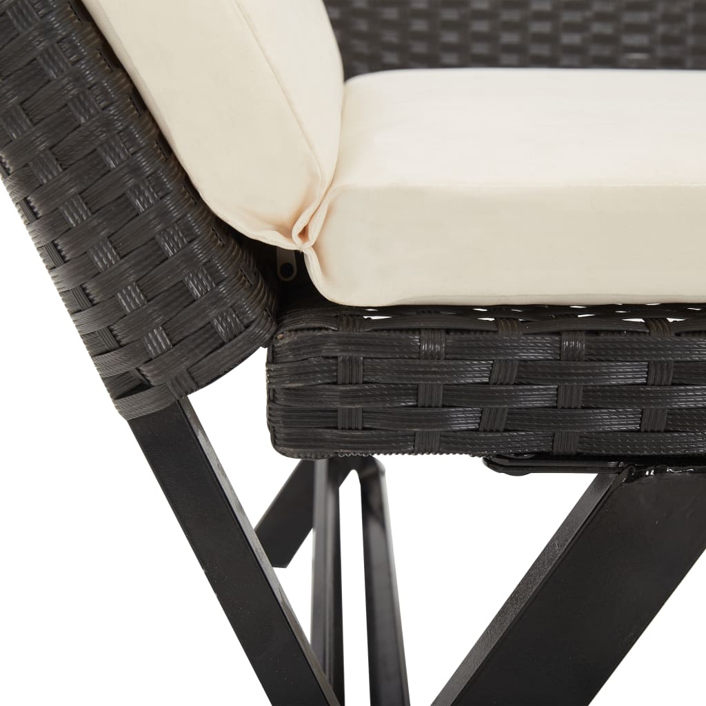 Stylish Black Poly Rattan Garden Bench with Cushions - 176 cm