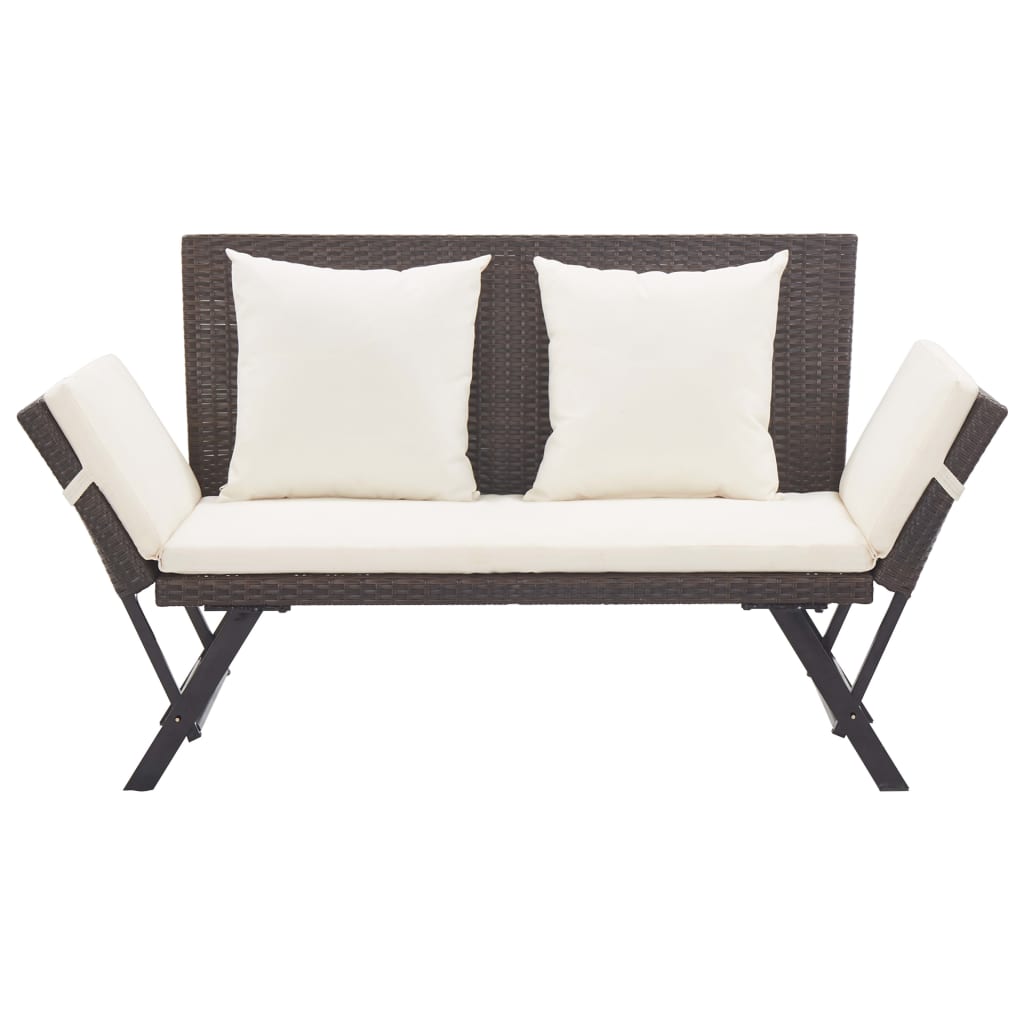 Cozy Brown Poly Rattan Garden Bench with Cushions, 176 cm