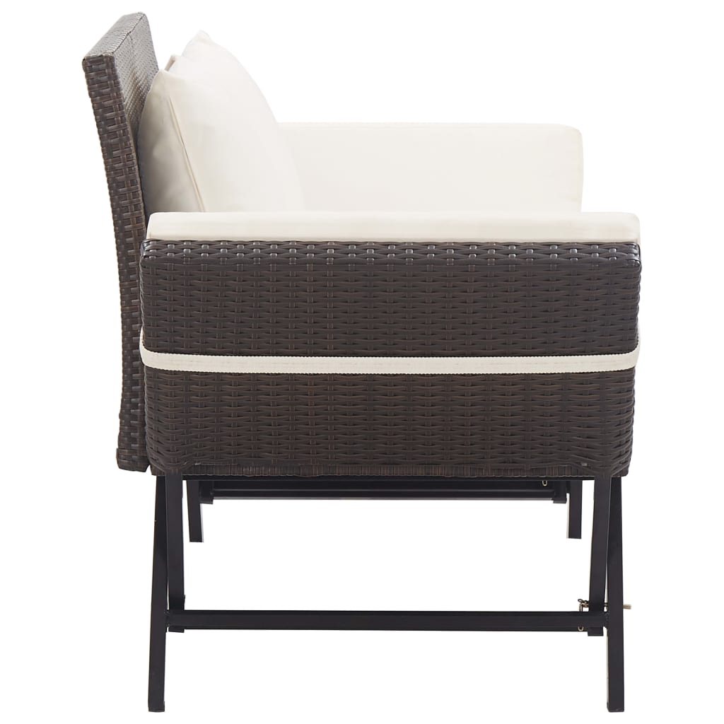 Cozy Brown Poly Rattan Garden Bench with Cushions, 176 cm