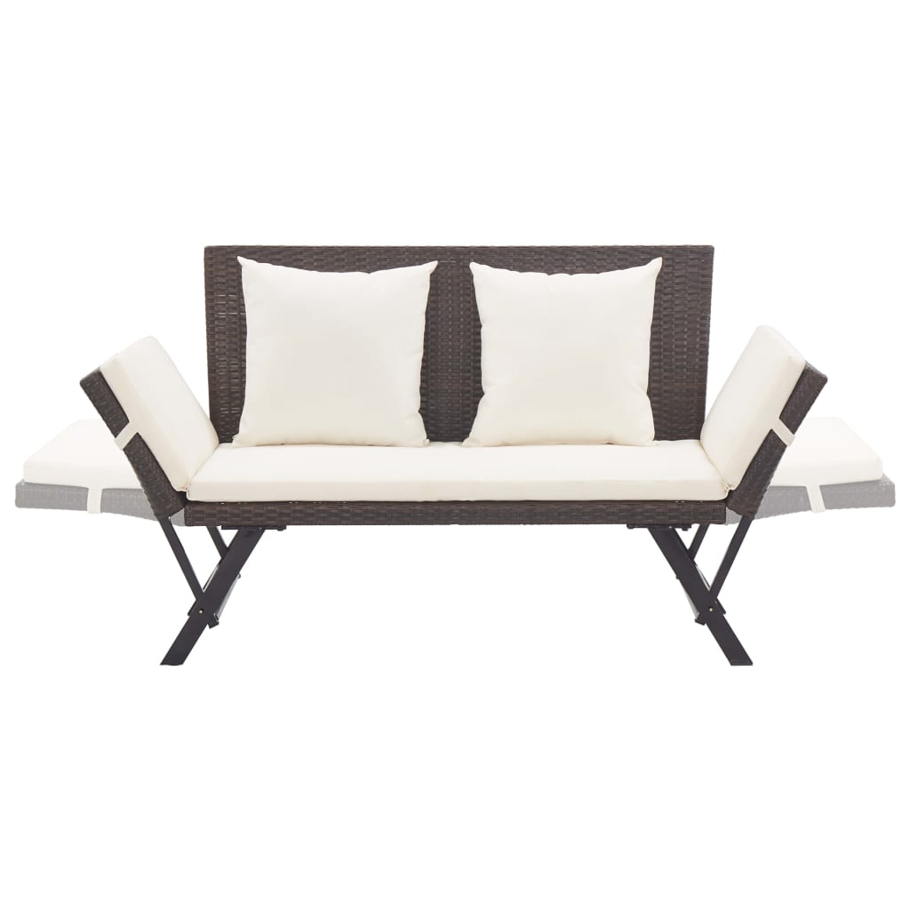 Cozy Brown Poly Rattan Garden Bench with Cushions, 176 cm