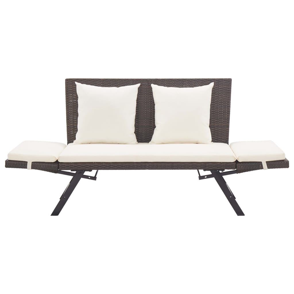 Cozy Brown Poly Rattan Garden Bench with Cushions, 176 cm