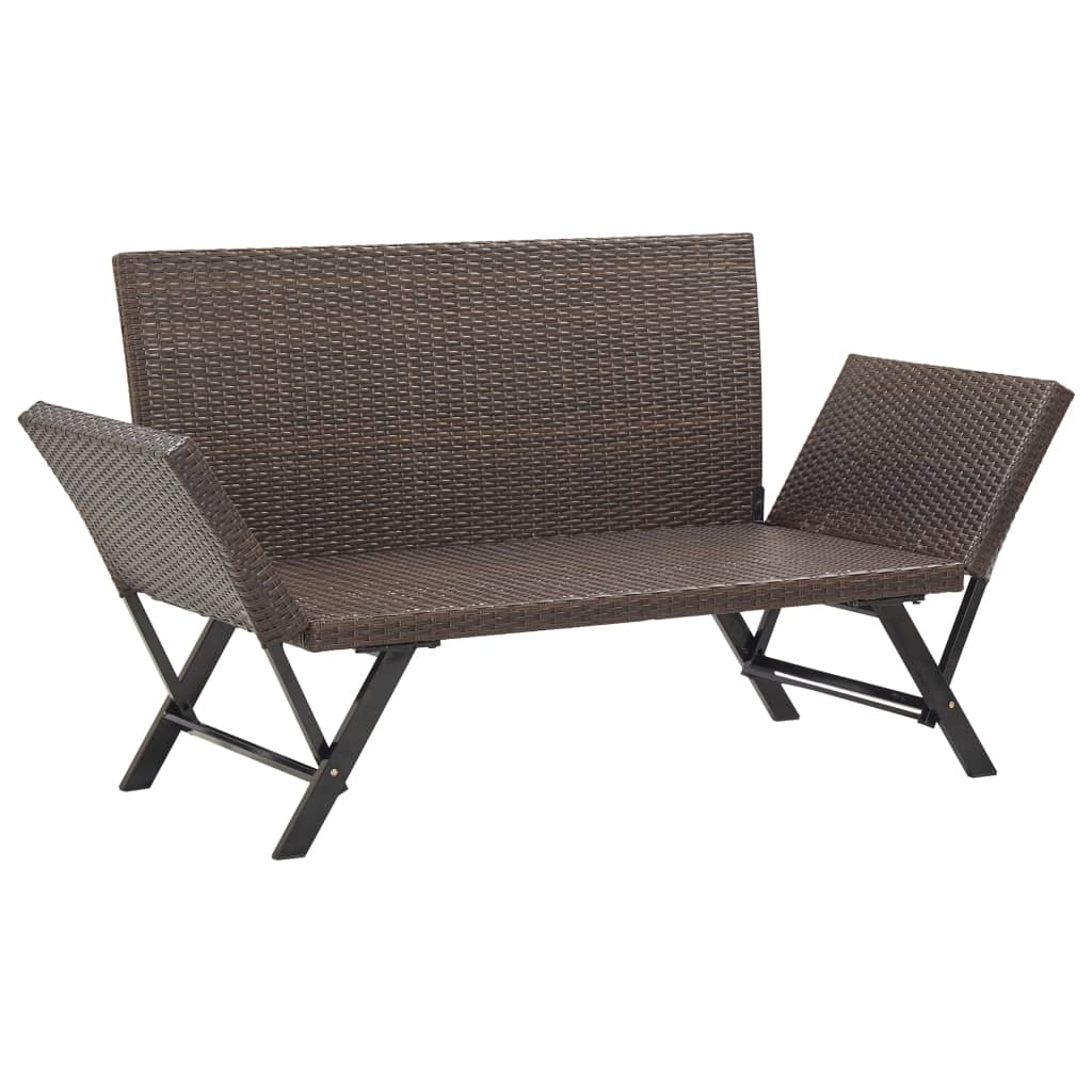 Cozy Brown Poly Rattan Garden Bench with Cushions, 176 cm