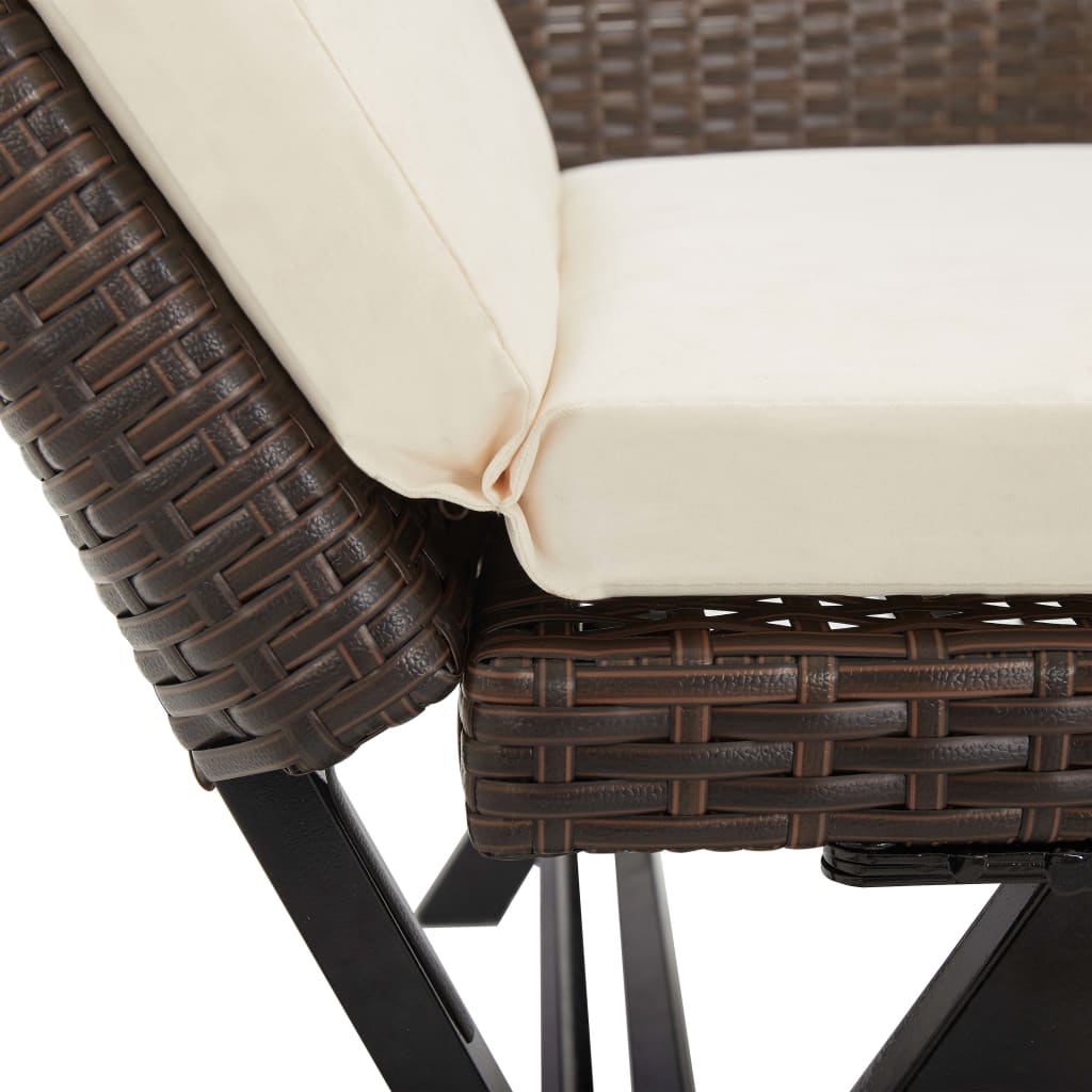 Cozy Brown Poly Rattan Garden Bench with Cushions, 176 cm