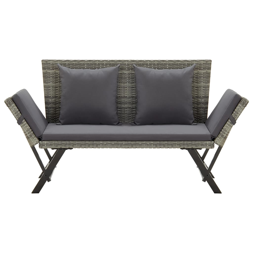 Grey Poly Rattan Garden Bench with Cushions - 176 cm Stylish Seating