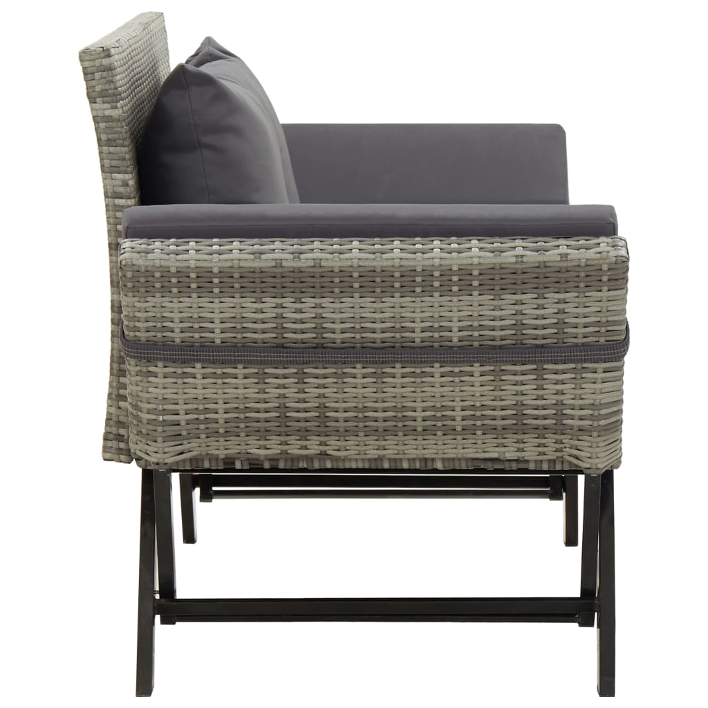 Grey Poly Rattan Garden Bench with Cushions - 176 cm Stylish Seating