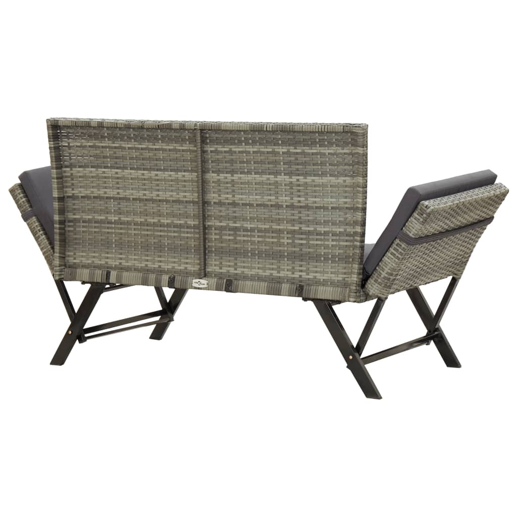 Grey Poly Rattan Garden Bench with Cushions - 176 cm Stylish Seating
