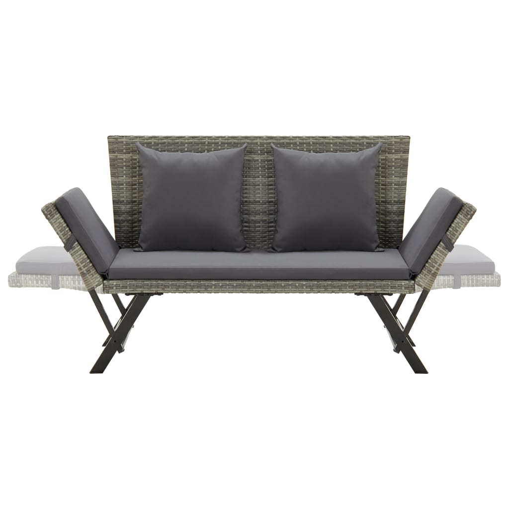 Grey Poly Rattan Garden Bench with Cushions - 176 cm Stylish Seating